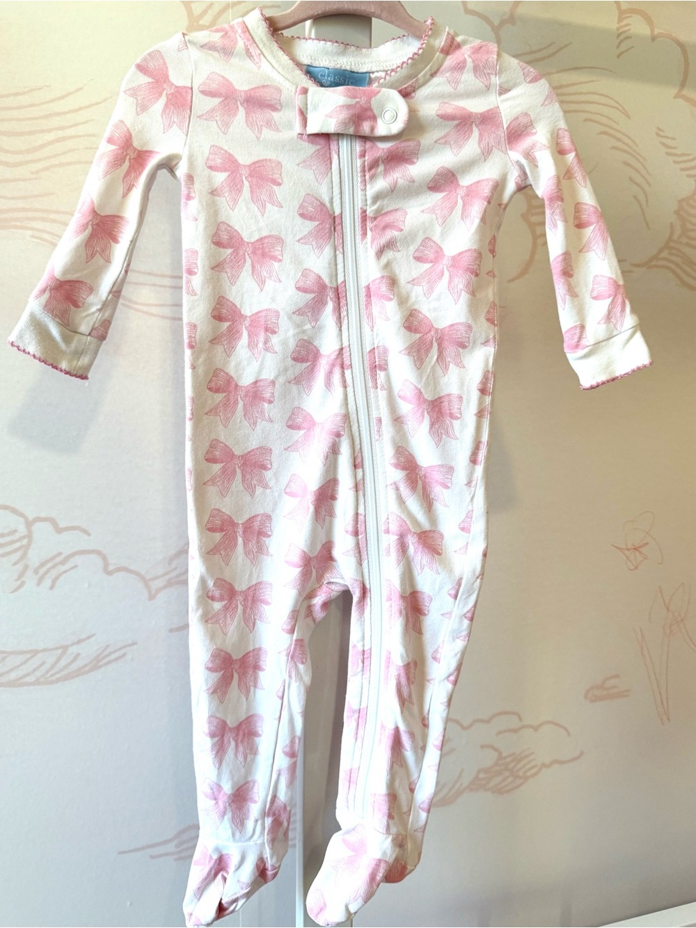 Classic Whimsy Pink Bow Print Baby One-Piece Footed Pajamas
